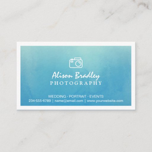 Customizable Photography Blue Watercolor Wedding Photo Showcase Double-Sided Standard Business Cards (Pack Of 100)