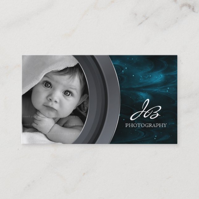 Photography Business Card Black Blue Star Sky (Front)