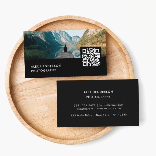 Customizable Photo QR Code | Photographer Photography Black Business Card