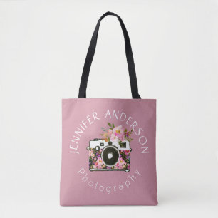Photography Business Company Name Floral Camera Tote Bag