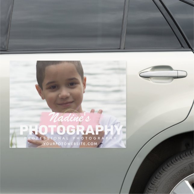 Photography Business Gold Logo Brush Pink Photo Car Magnet (In Situ)