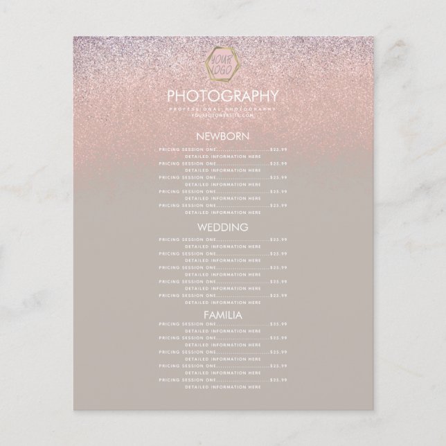 Photography Business Ombre Glitter Your Logo Menu (Front)