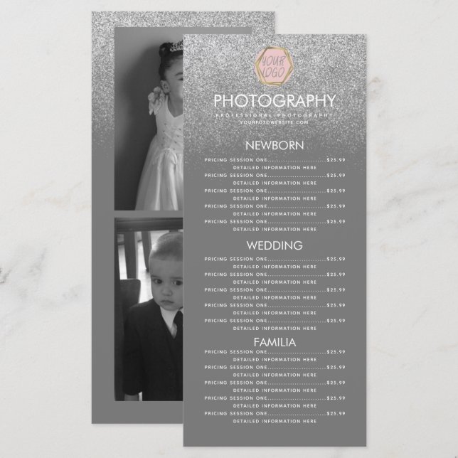 Photography Business Silver Glitter Gray Logo  Menu (Front/Back)