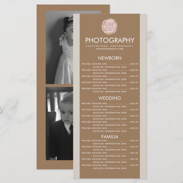 Photography Business Your Logo Earth Tone Menu (Front/Back)