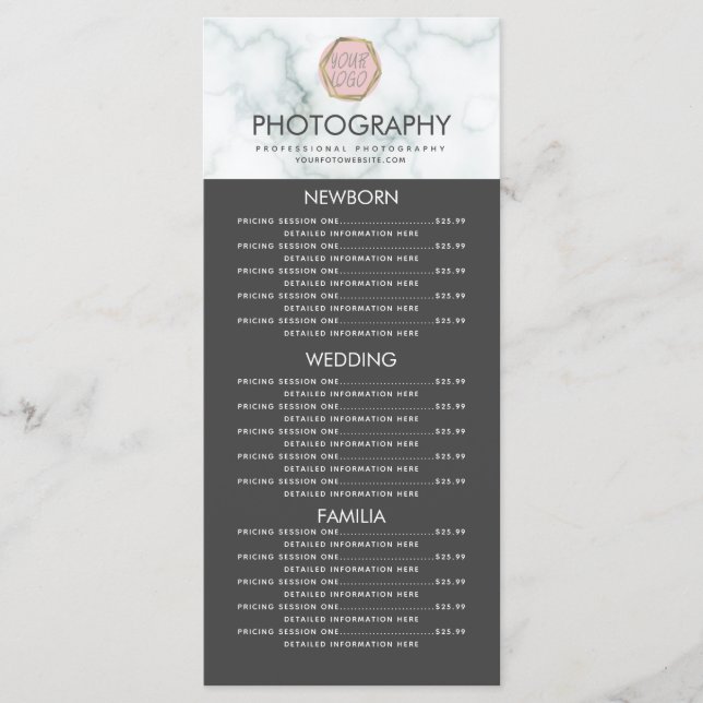 Photography Business Your Logo Gray Marble Menu (Front)