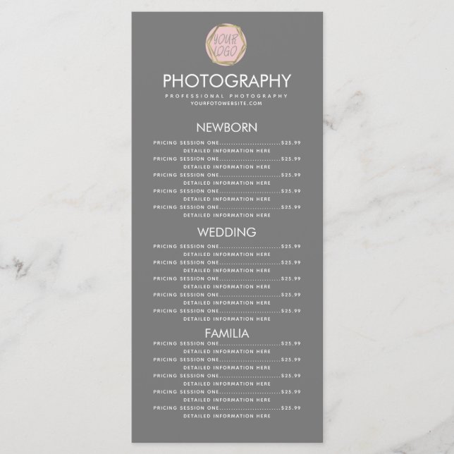 Photography Business Your Logo Gray Menu (Front)