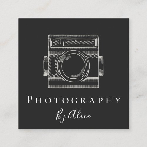 Photography Camera Drawn Outline Black  White  Square Business Card