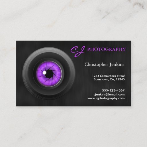 Customizable Photography Camera Lens Amethyst Business Card
