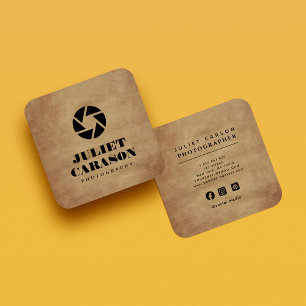 Photography Camera Lens Logo bold Typography Square Business Card