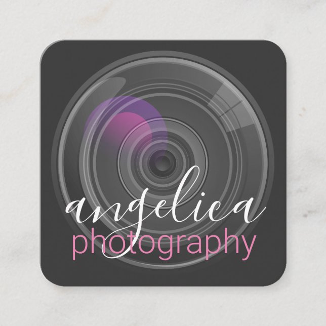 Photography | Camera Lens Square Business Card (Front)