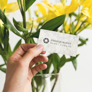 Photography Camera Lens White Marble Business Card