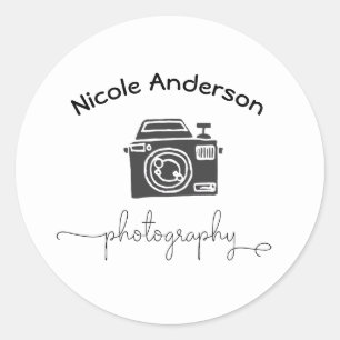Photography Camera Modern Minimal Logo Classic Round Sticker