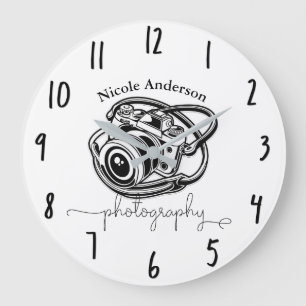 Photography Camera Modern Minimal Logo Graphic Large Clock