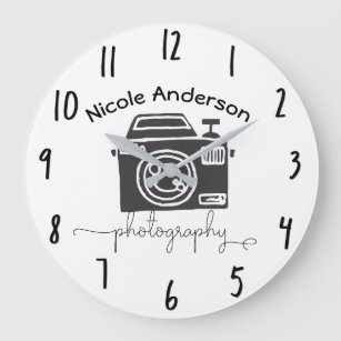Photography Camera Modern Minimal Logo Graphic Large Clock
