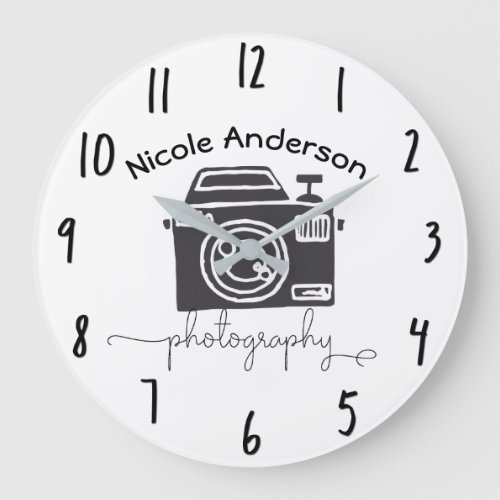 Photography Camera Modern Minimal Logo Graphic Large Clock