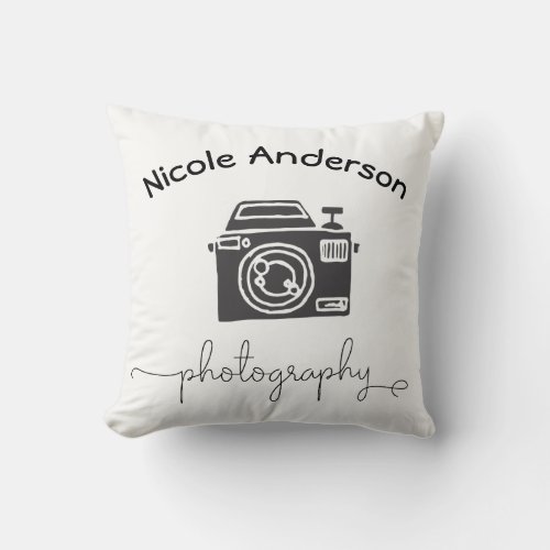 Photography Camera Modern Minimal Logo Graphic Throw Pillow