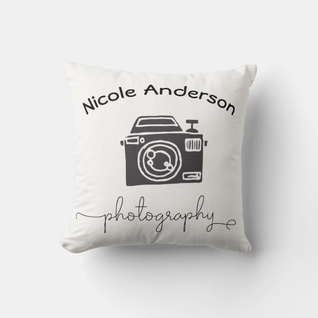 Photography Camera Modern Minimal Logo Graphic Throw Pillow (Front)