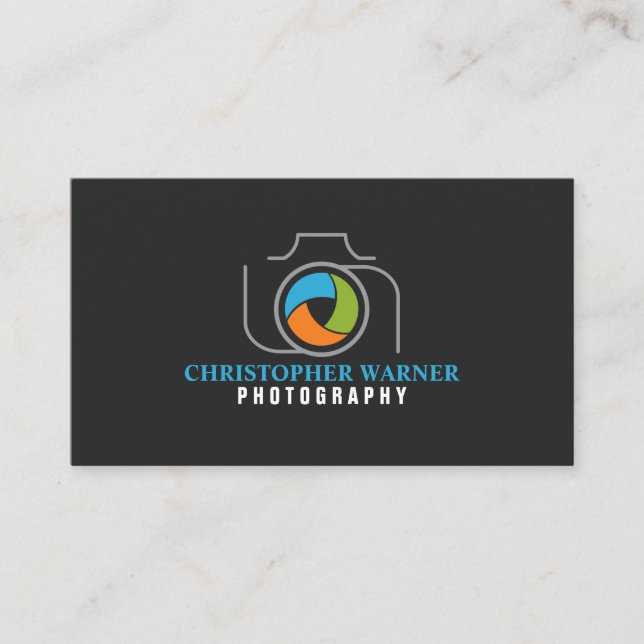 Photography Camera Shutter Green Orange Blue Gray Business Card (Front)