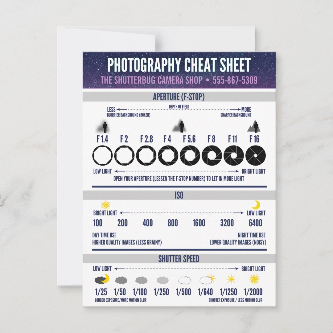 Photography Cheat Sheet Custom Advice Card Zazzle