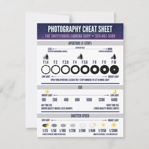 Photography Cheat Sheet Custom Advice Card