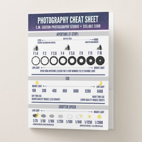 Photography Cheat Sheet  Custom Pocket Folder
