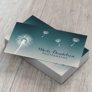 Photography Dandelion Blowing Teal Photographer  Business Card