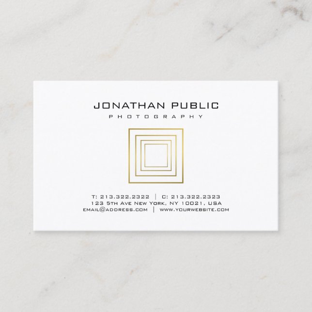 Photography Elegant Gold Template Photographer Business Card (Front)