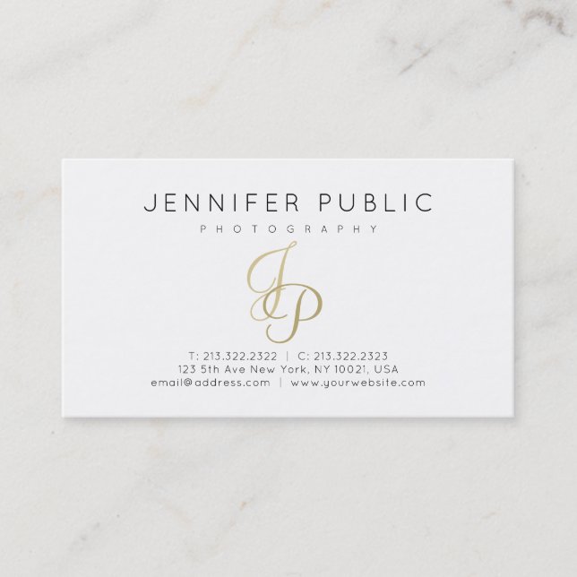 Photography Elegant Photographer Gold Monogram Business Card (Front)