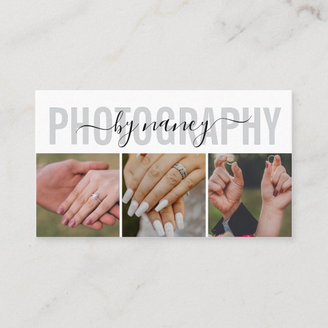 Photography Elegant Script Photo QR Code Logo Business Card (Front)