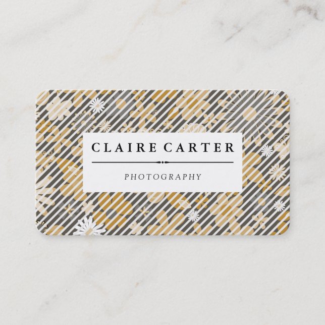 Photography Floral Diagonal Stripes Business Card (Front)