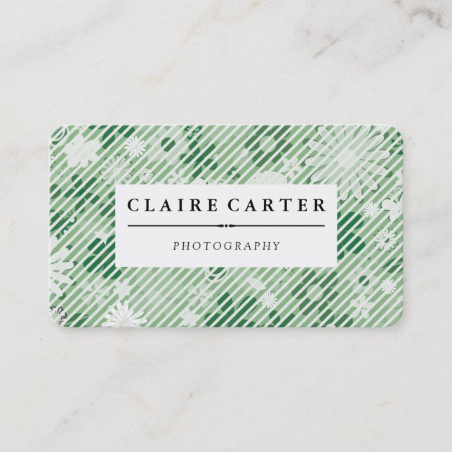 Photography Floral Diagonal Stripes Business Card (Front)