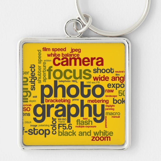 Photography Lingo Text Collage Keychain (Front)