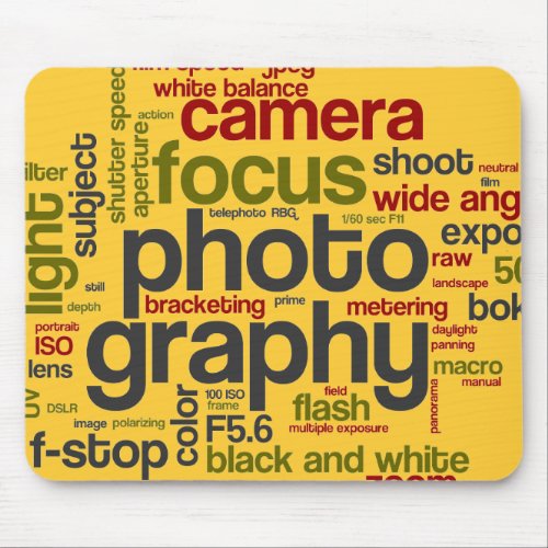Photography Lingo Text Collage Mouse Pad