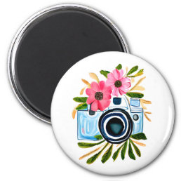 Photography Lovers Vintage Camera and Flowers Magnet