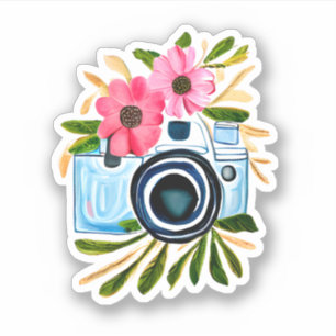 Photography Lovers Vintage Camera and Flowers Sticker