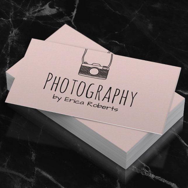 Photography Minimalist Camera Blush Pink Business Card (Creator Uploaded)