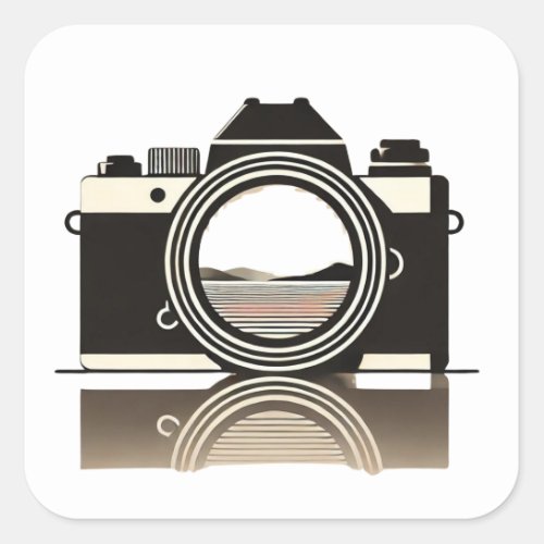 Photography Minimalist Camera with Landscape Refle Square Sticker