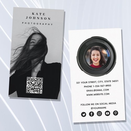 Photography Minimalist Modern Social Media QR Code Business Card