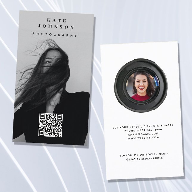 Photography Minimalist Modern Social Media QR Code Business Card (Creator Uploaded)
