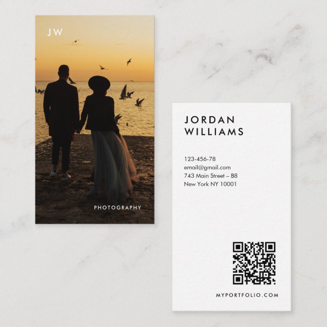 Photography Modern Minimalist QR Code Business Card (Front/Back)