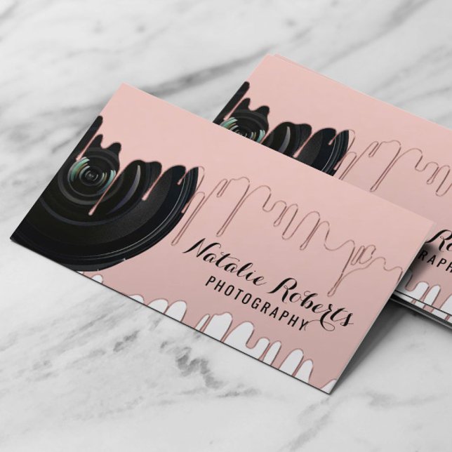 Photography Modern Rose Gold Dripping Photographer Business Card (Creator Uploaded)