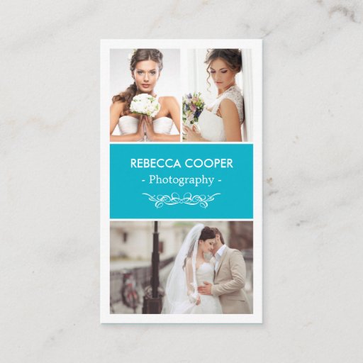 Customizable Photography Photo Collage - Modern Scuba Blue Business Card