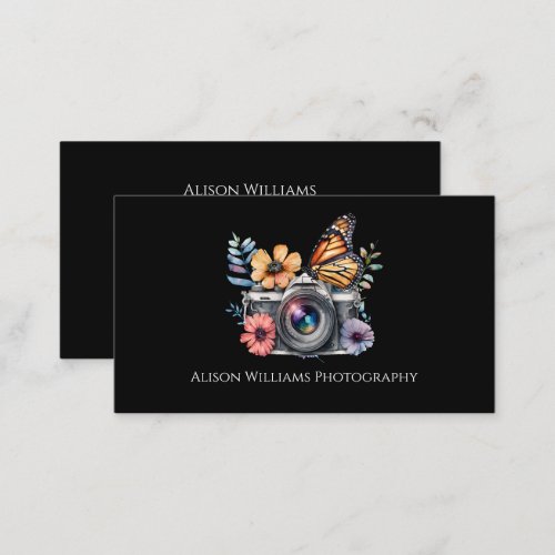 Photography Photographer Floral Camera Watercolor Business Card