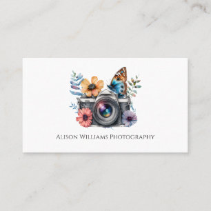 Photography Photographer Floral Camera Watercolor  Business Card