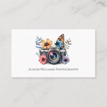 Photography Photographer Floral Camera Watercolor  Business Card