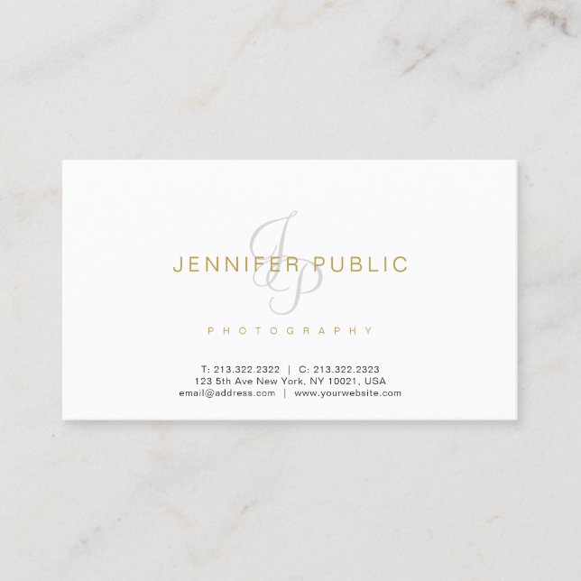 Photography Plain Elegant Photographer Monogram Business Card (Front)