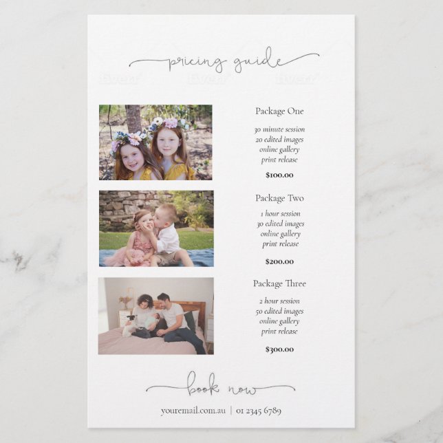 Photography Price List Pricing Guide Marketing Flyer (Front)