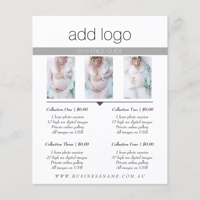 PHOTOGRAPHY PRICING GUIDE PRICE LIST SESSION FEE FLYER (Front)