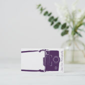 Photography Purple & White Retro Film Camera Business Card (Standing Front)