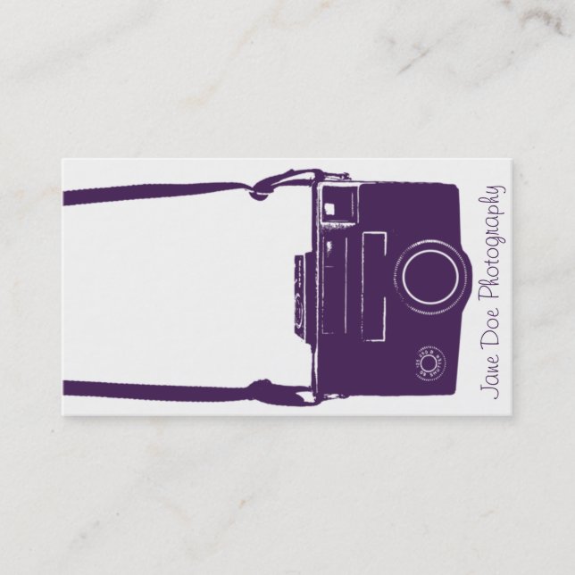 Photography Purple & White Retro Film Camera Business Card (Front)